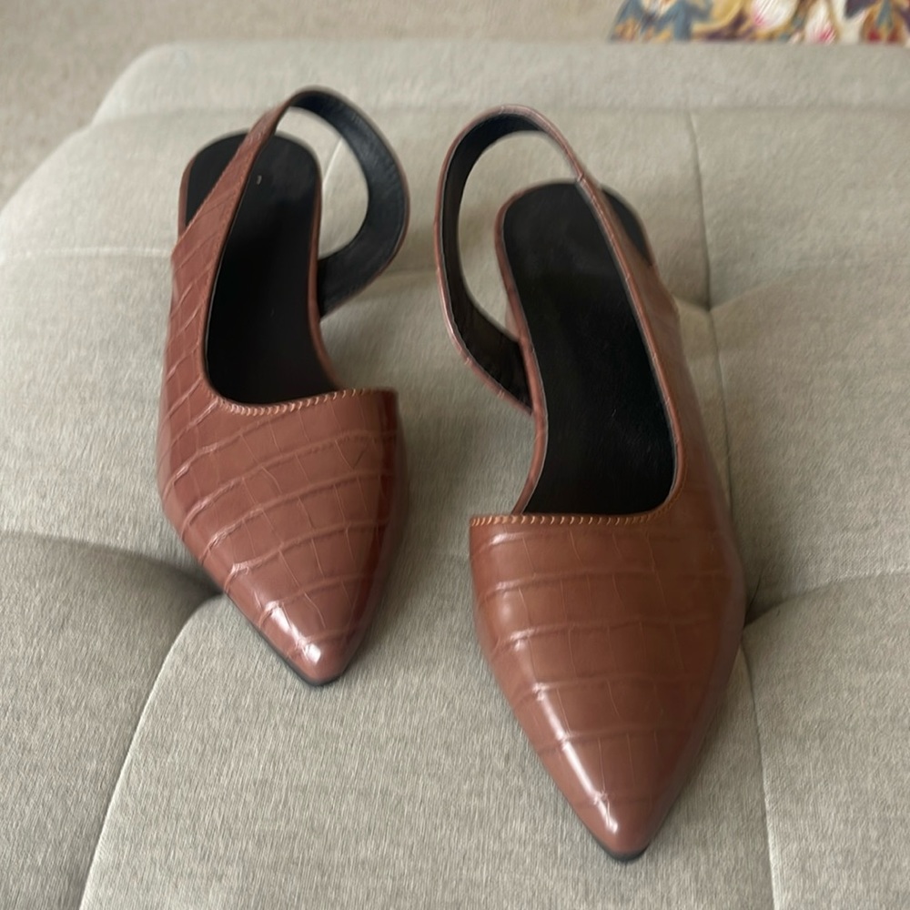 Brown sling-back pumps